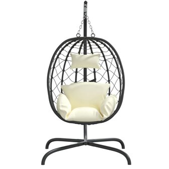 Egg hangstoel met Kussen Cr&amp;egrave;mewit Poly Rattan &amp; Staal 3