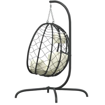 Egg hangstoel met Kussen Cr&amp;egrave;mewit Poly Rattan &amp; Staal 5
