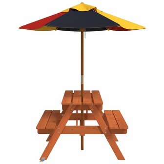 Picknicktafel voor 4 kinderen met parasol massief vurenhout 4