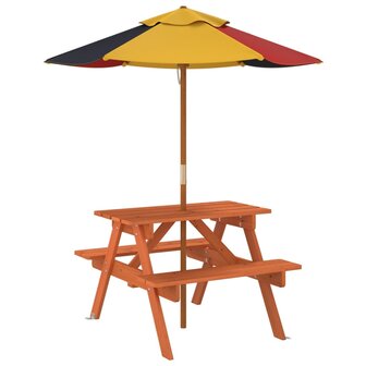 Picknicktafel voor 4 kinderen met parasol massief vurenhout 5