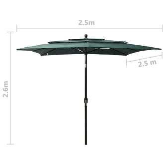 Parasol 3-laags met aluminium paal 2,5x2,5 m groen 8