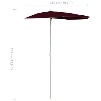 Parasol half met paal 180x90 cm bordeauxrood 8