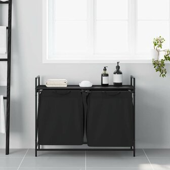 Wasmand 2 vakken met plank zwart eikenkleurig 3