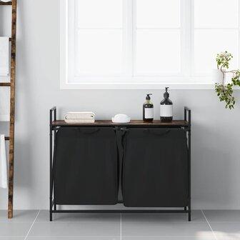 Wasmand 2 vakken met plank gerookt eikenkleurig 3