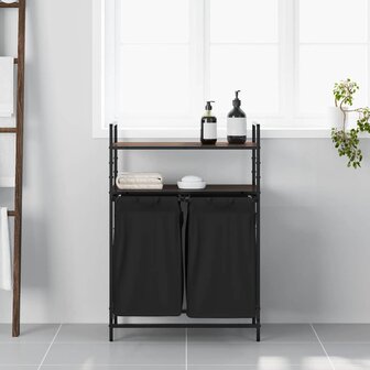 Wasmand 2 vakken met planken bruin eikenkleurig 3