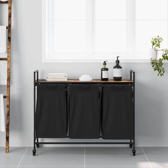 Wasmand 3 vakken met planken gerookt eikenkleurig 3