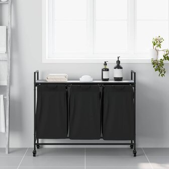 Wasmand 3 vakken met planken grijs sonoma eiken 3