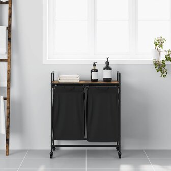 Wasmand 2 vakken met planken gerookt eikenkleurig 3