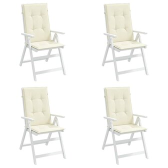 Tuinstoelkussens 4 st hoge rug 120x50x2 cm stof cr&amp;egrave;mekleurig 4