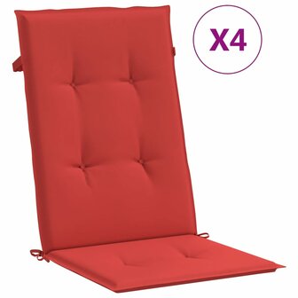 Tuinstoelkussens 4 st hoge rug 120x50x3 cm stof rood 2