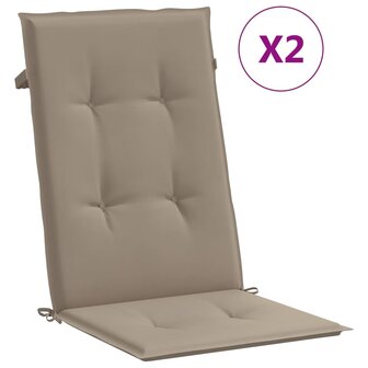 Tuinstoelkussens 2 st hoge rug 120x50x3 cm stof taupe 2