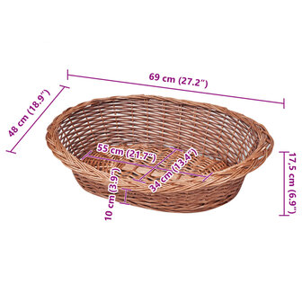 Hondenmand/huisdierenbed 69 cm natuurlijk wilgen 6