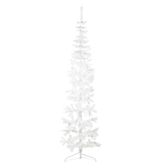 Kunstkerstboom half met standaard smal 210 cm wit 1
