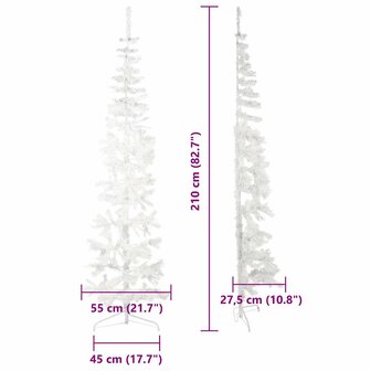 Kunstkerstboom half met standaard smal 210 cm wit 9