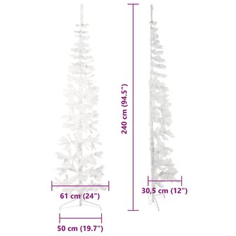 Kunstkerstboom half met standaard smal 240 cm wit 8