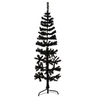 Kunstkerstboom half met standaard smal 120 cm zwart 1
