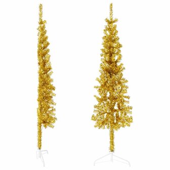 Kunstkerstboom half met standaard smal 120 cm goudkleurig 3