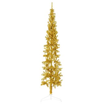 Kunstkerstboom half met standaard smal 240 cm goudkleurig 1