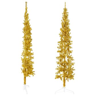 Kunstkerstboom half met standaard smal 240 cm goudkleurig 3