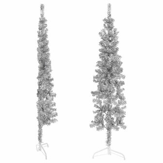 Kunstkerstboom half met standaard smal 120 cm zilverkleurig 3