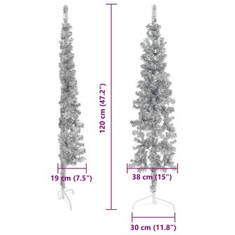 Kunstkerstboom half met standaard smal 120 cm zilverkleurig 9