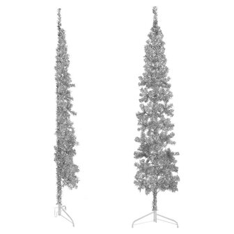 Kunstkerstboom half met standaard smal 240 cm zilverkleurig 3