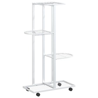 Bloemenstandaard met wielen 4-laags 44x23x80 cm ijzer wit 2