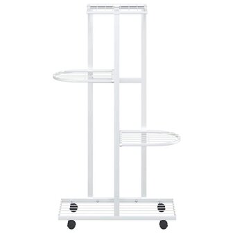 Bloemenstandaard met wielen 4-laags 44x23x80 cm ijzer wit 5