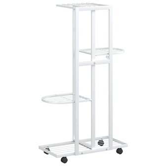 Bloemenstandaard met wielen 4-laags 44x23x80 cm ijzer wit 7