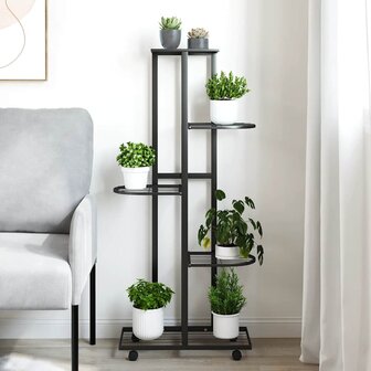 Bloemenstandaard met wielen 5-laags 44x23x100 cm ijzer zwart 3