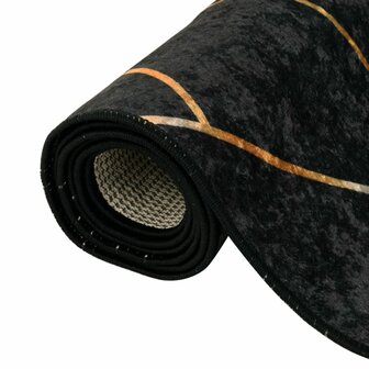 Vloerkleed wasbaar 80x150 cm zwart en goudkleurig 5