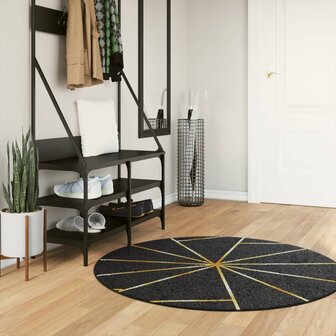 Vloerkleed wasbaar &amp;Oslash; 120 cm zwart en goudkleurig 1