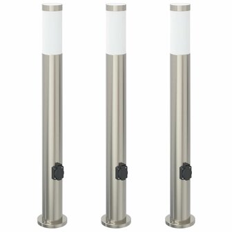 Bolderverlichting met stopcontact 3 stuks 80 cm roestvrij staal IP44 2