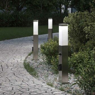 Bolderverlichting met sensor en stopcontact 3 stuks 50 cm roestvrij staal IP44 1