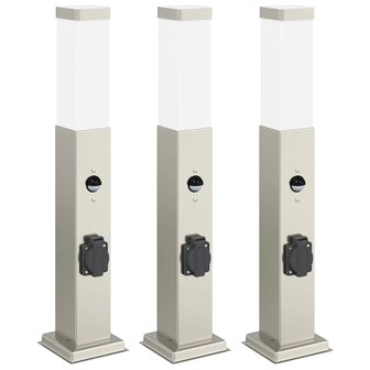 Bolderverlichting met sensor en stopcontact 3 stuks 50 cm roestvrij staal IP44 2
