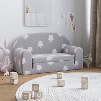 Kinderslaapbank 2-zits met sterren zacht pluche lichtgrijs 1