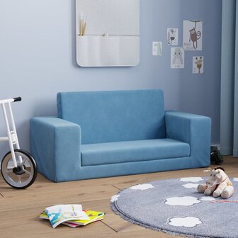 Kinderslaapbank 2-zits zacht pluche blauw 1