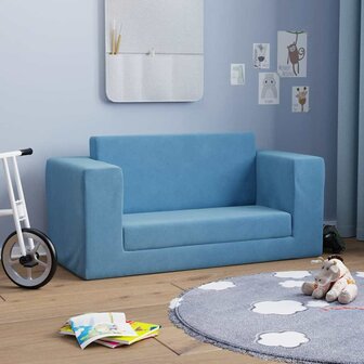 Kinderslaapbank 2-zits zacht pluche blauw 1