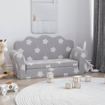 Kinderslaapbank 2-zits met sterren zacht pluche lichtgrijs 1