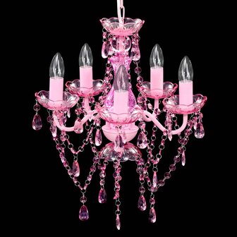 Kristallen licht met 5 gloeilampen rosa 3