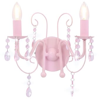 Wandlamp met kralen 2 x E14 roze 2