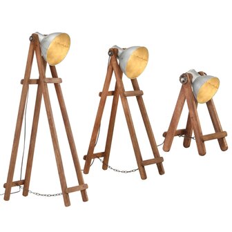 Vloerlampen 3 st E27 massief mangohout zilverkleurig 2