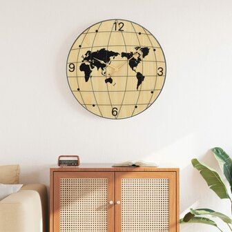 Wandklok &amp;Oslash;50 cm bewerkt hout geel en zwart 1