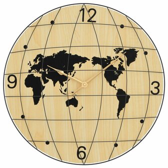 Wandklok &amp;Oslash;50 cm bewerkt hout geel en zwart 2