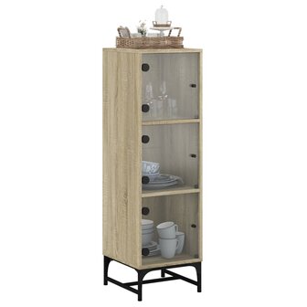 Hoge kast met glazen deuren 35x37x120 cm sonoma eikenkleurig 4
