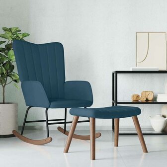 Schommelstoel met voetenbank fluweel blauw 1