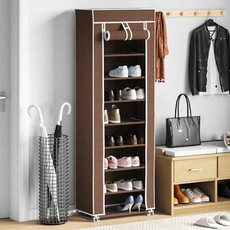 Stoffen schoenenrek met hoes 162 x 57 x 29 cm bruin 1