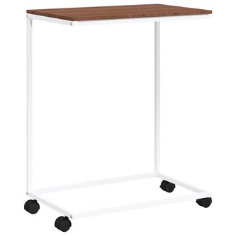 Bijzettafel met wieltjes 55x35x70 cm bewerkt hout wit 2