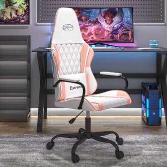Gamestoel kunstleer wit en roze 1