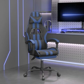 Gamestoel met voetensteun kunstleer zwart en blauw 1